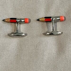 Red and Silver Novelty Pencil Cuff Links